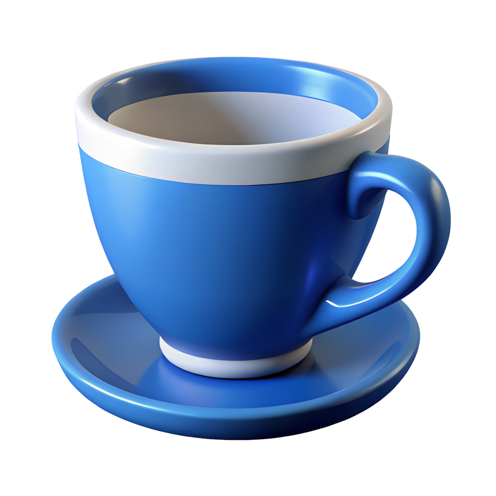Vibrant Blue Coffee Cup and Saucer Set 3D Render Empty Studio Shot png
