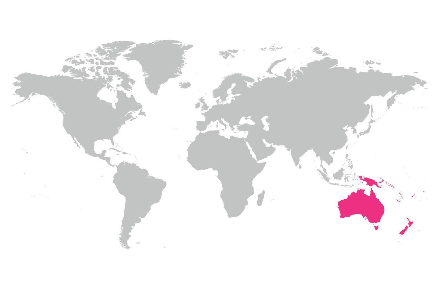 Australia continent pink marked in grey silhouette of World map. Simple flat illustration. vector