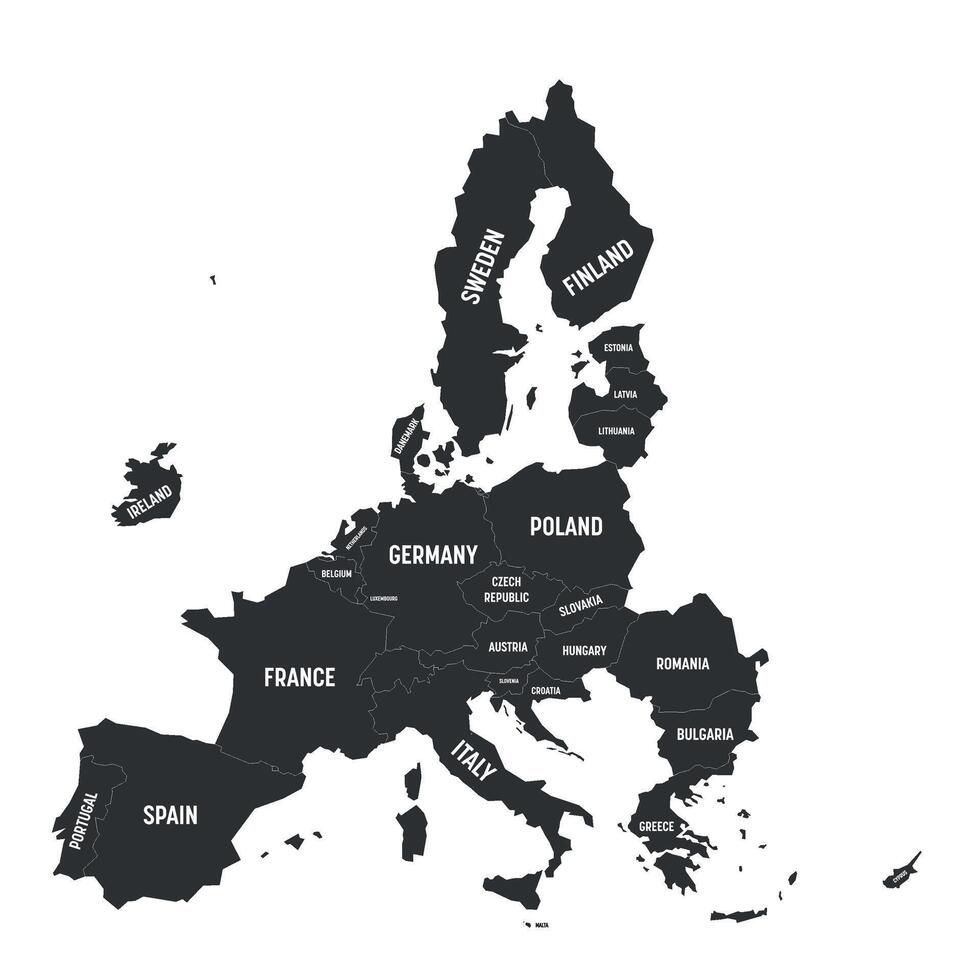 Political map of 27 European Union, EU, member states after brexit in 2020. Simple flat illustration. vector