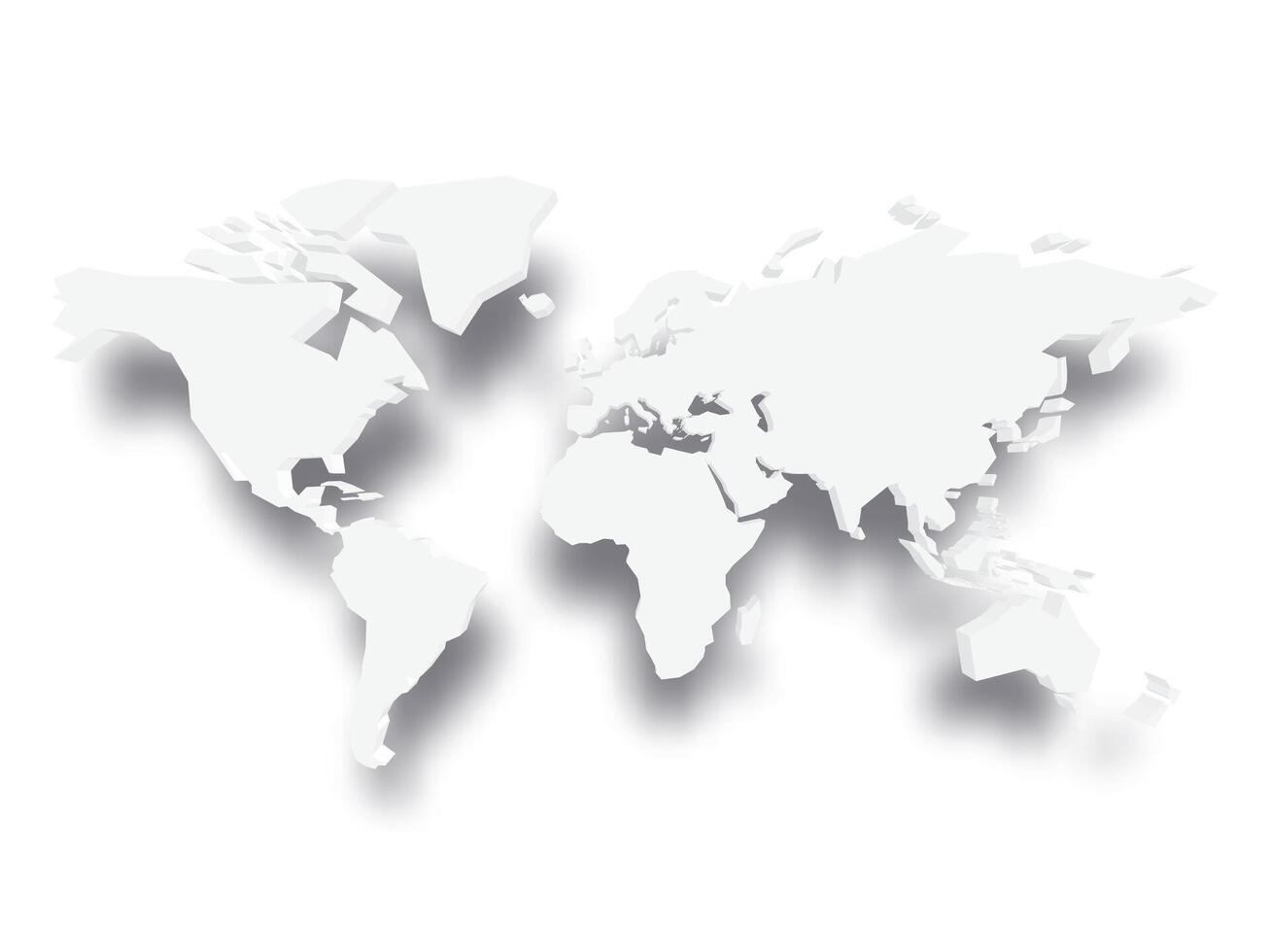 White 3D map of world with dropped shadow on background. Worldwide theme wallpaper. Rendered three-dimensional EPS10 illustration. vector