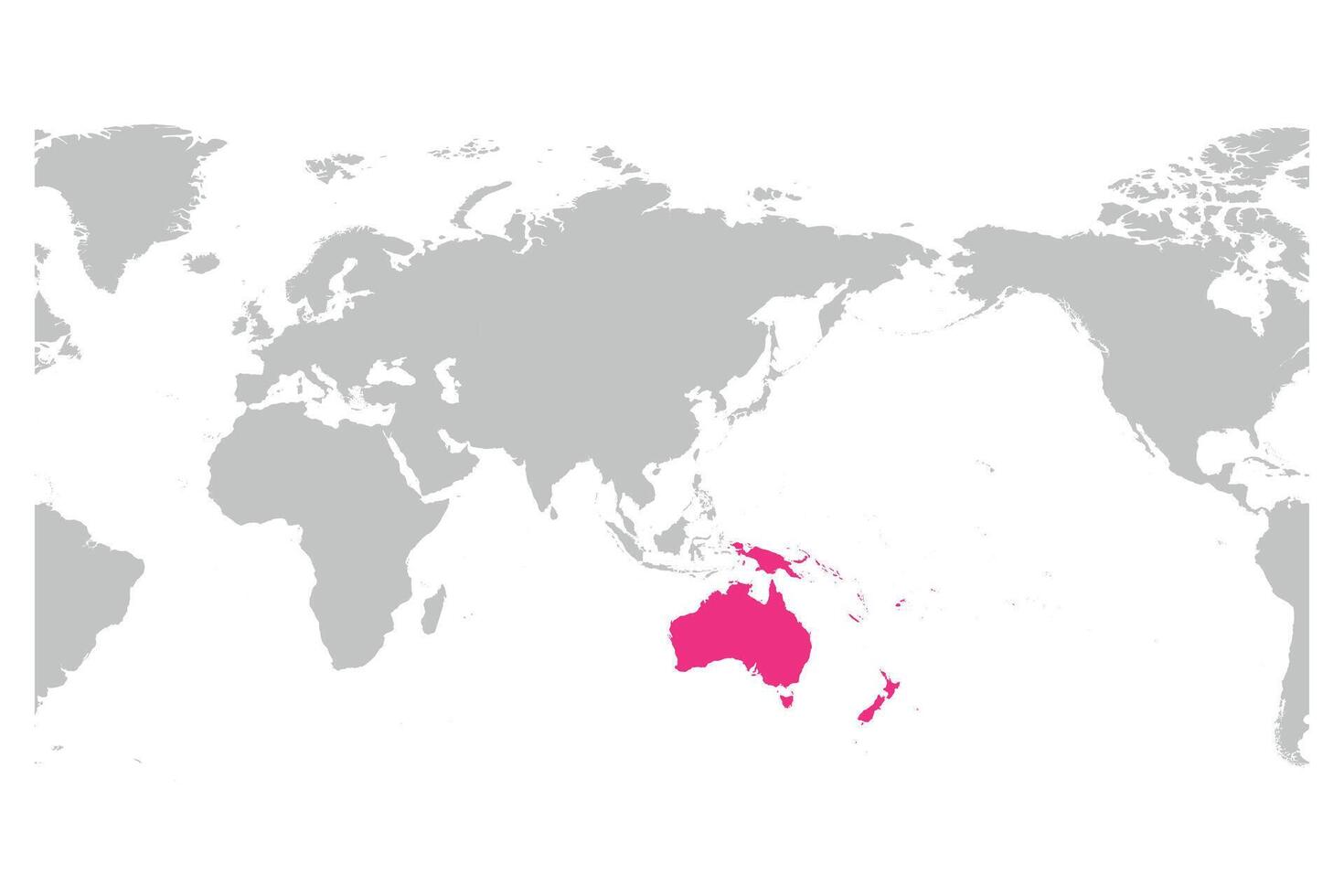 Austtralia and Oceania continent pink marked in grey silhouette of World map. Simple flat illustration. vector