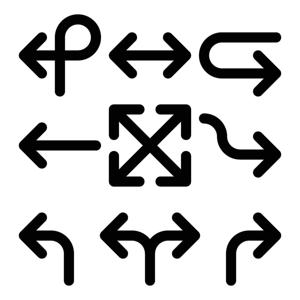 Set of arrows. Simple thick black line arrow design. Flat icons. vector