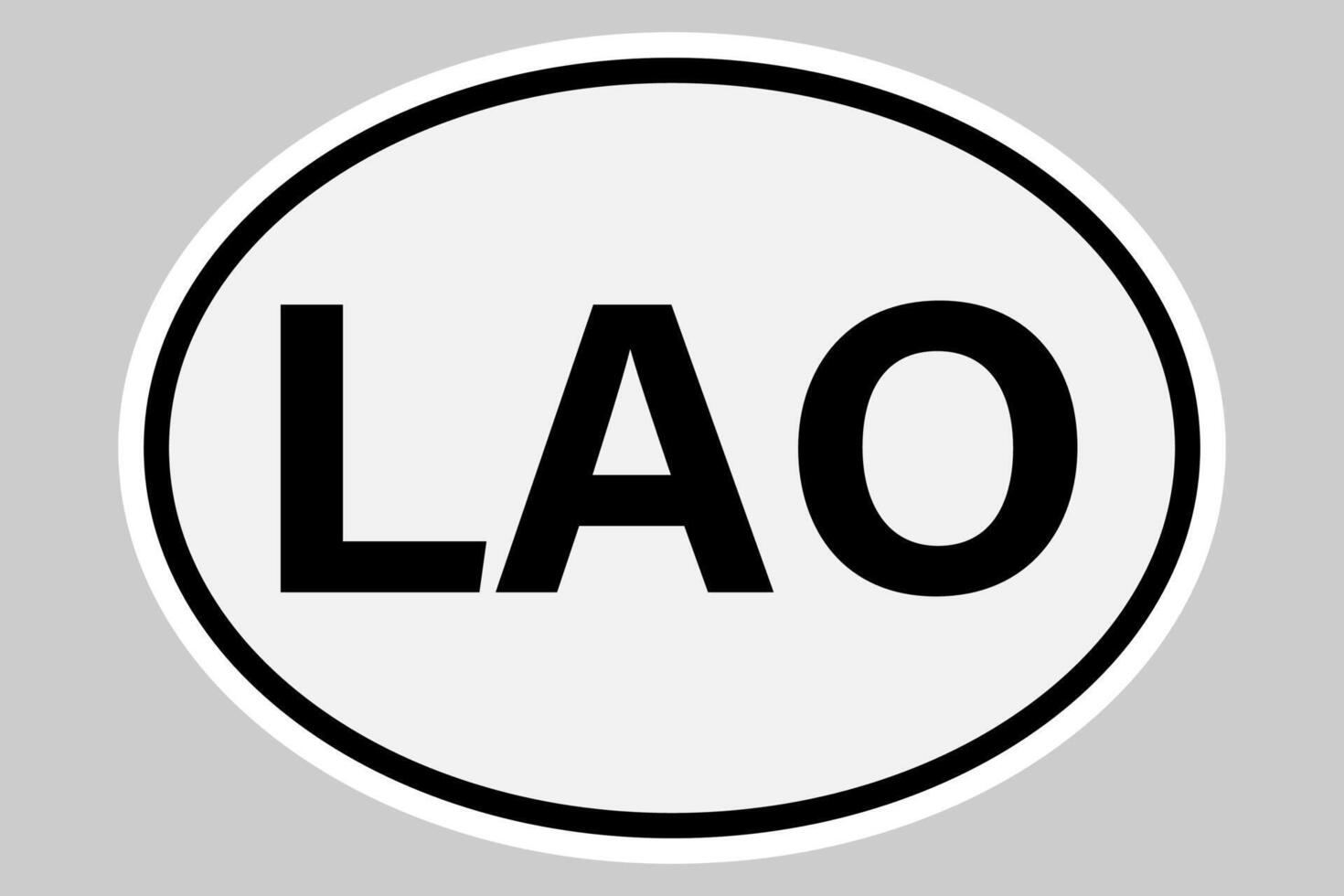 LAO - Laos international vehicle registration code. White oval plate or sticker with black outline. Simple flat illustration vector