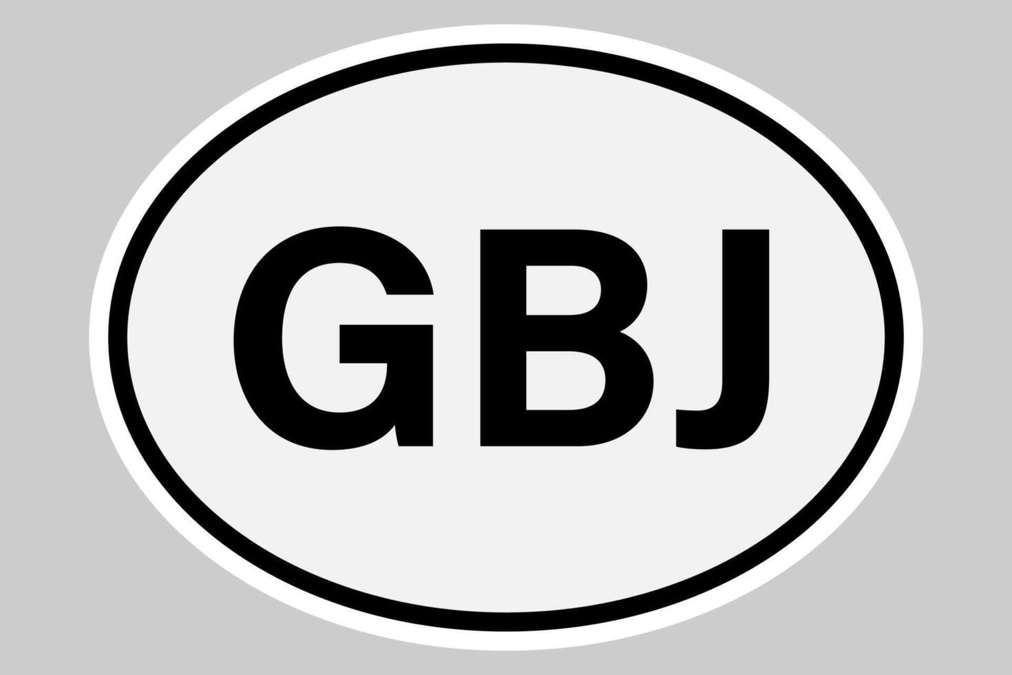 GBJ - Jersey international vehicle registration code. White oval plate or sticker with black outline. Simple flat illustration vector