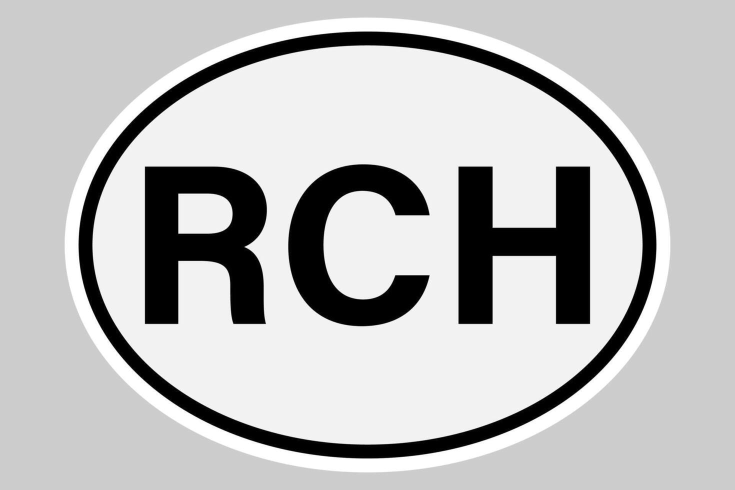RCH, from Spanish Republica de Chile - Chile international vehicle registration code. White oval plate or sticker with black outline. Simple flat illustration vector