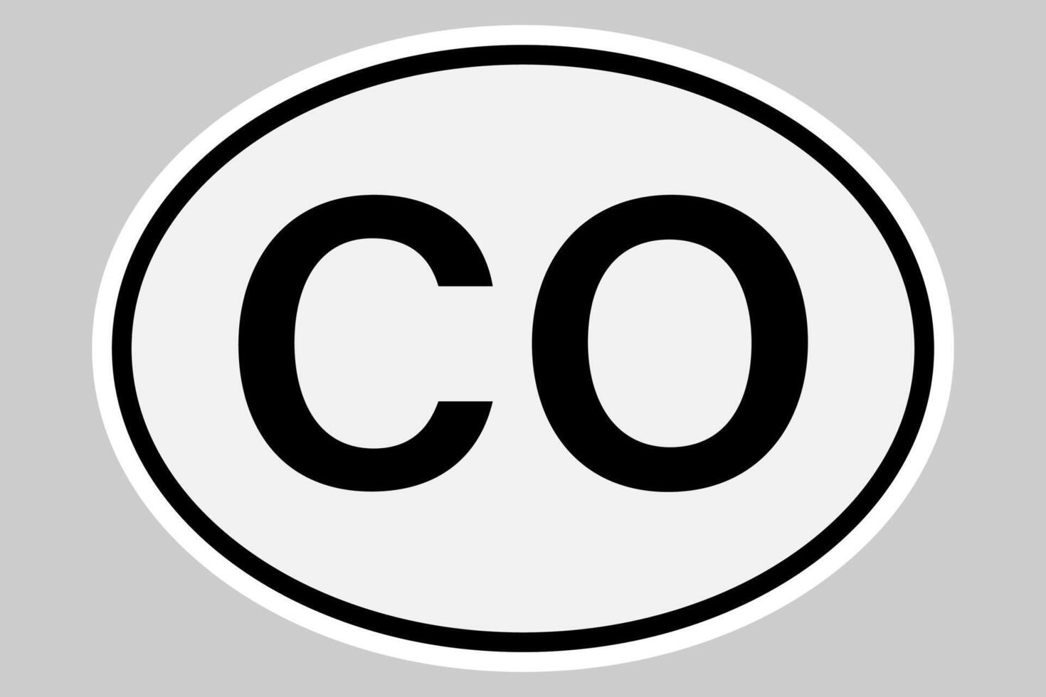 CO - Colombia international vehicle registration code. White oval plate or sticker with black outline. Simple flat illustration vector
