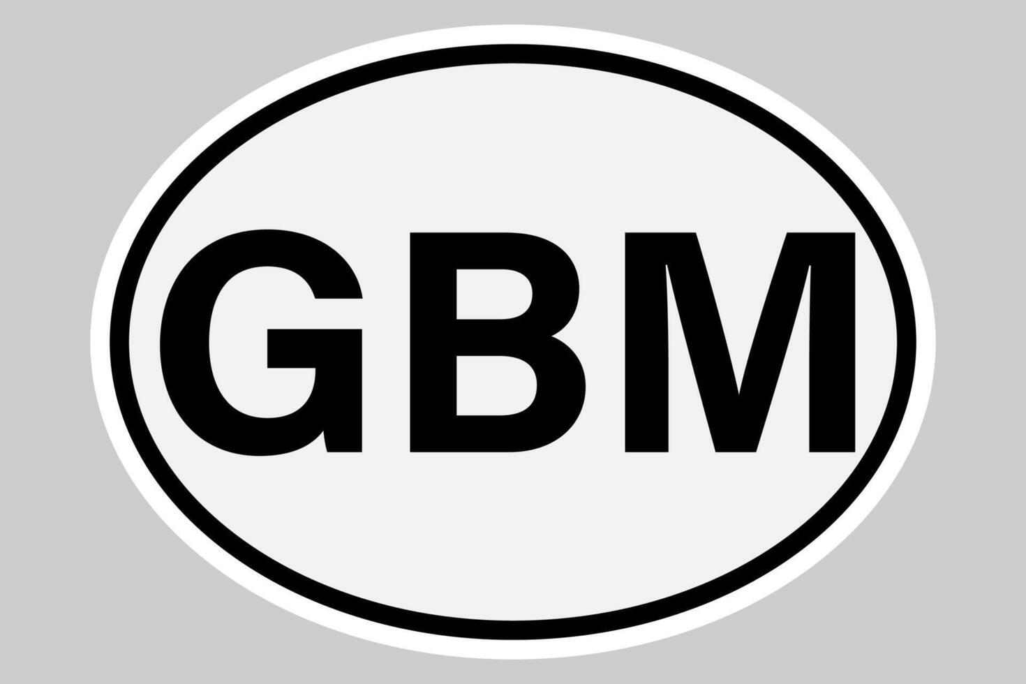 GBM - Isle of Man international vehicle registration code. White oval plate or sticker with black outline. Simple flat illustration vector