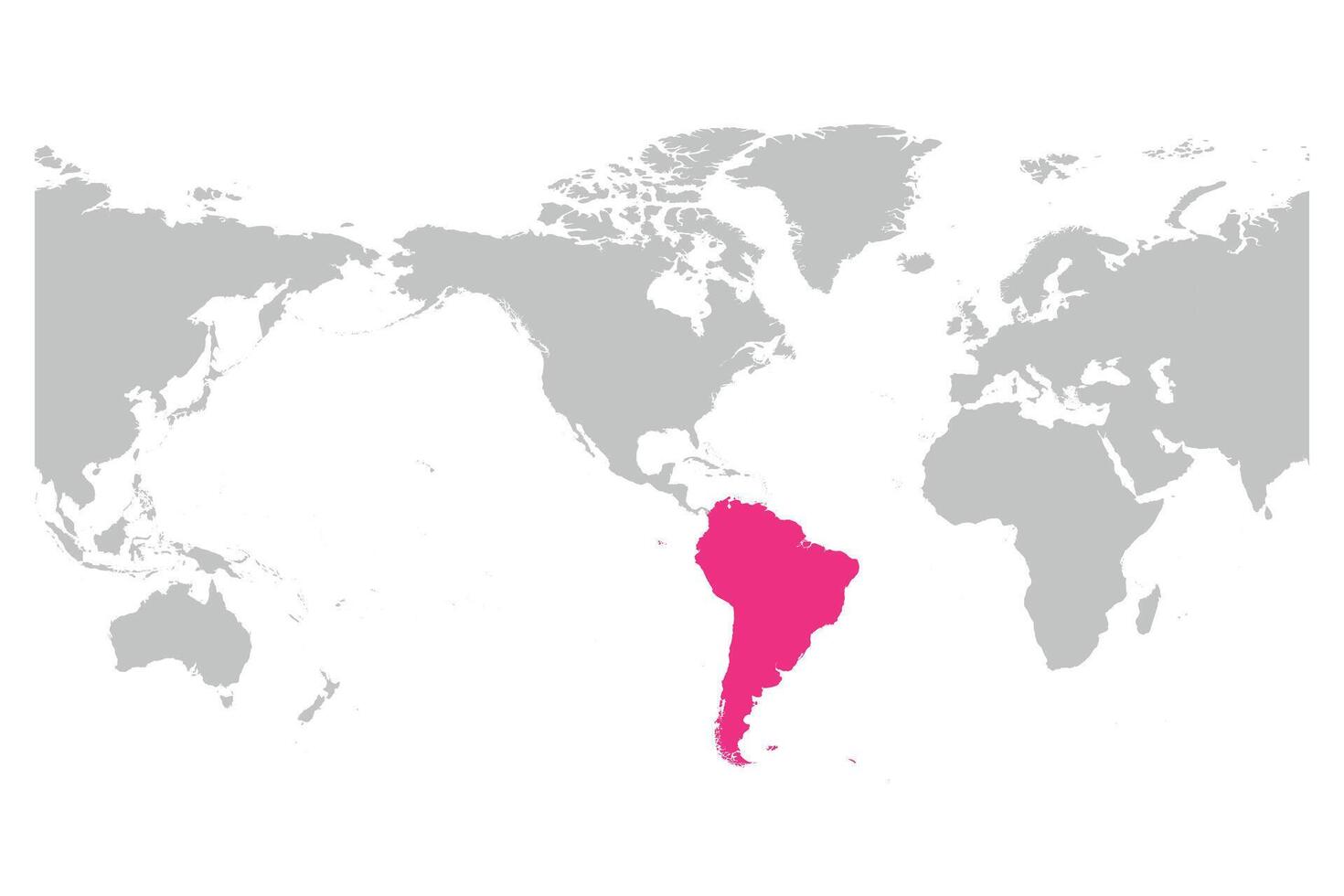 South America continent pink marked in grey silhouette of World map. Simple flat illustration. vector