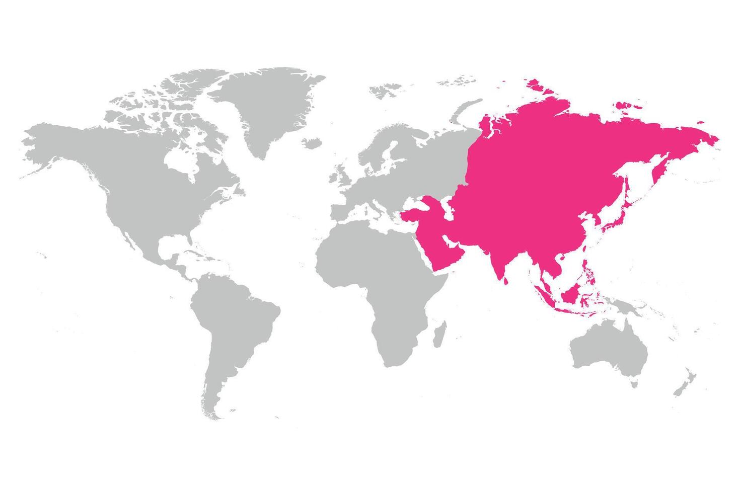 Asia continent pink marked in grey silhouette of World map. Simple flat illustration. vector
