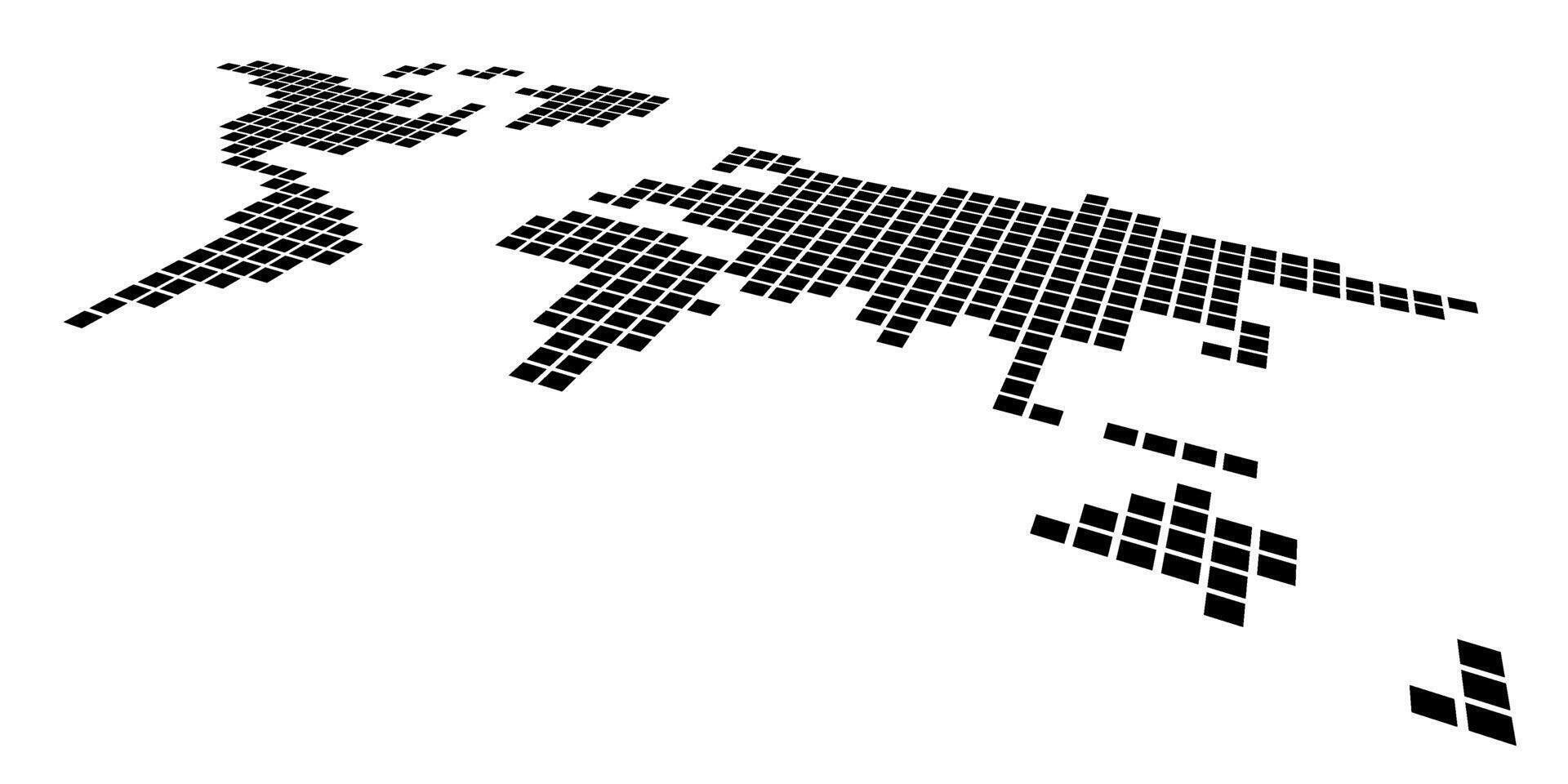 Pixelized map of World. Side perspective. Black map. vector