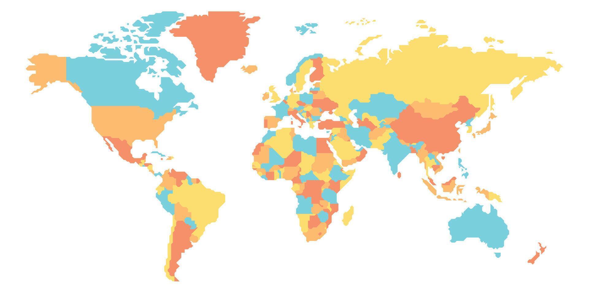 Simplified schematic map of World. Blank political map of countries with generalized borders. Simple flat illustration vector