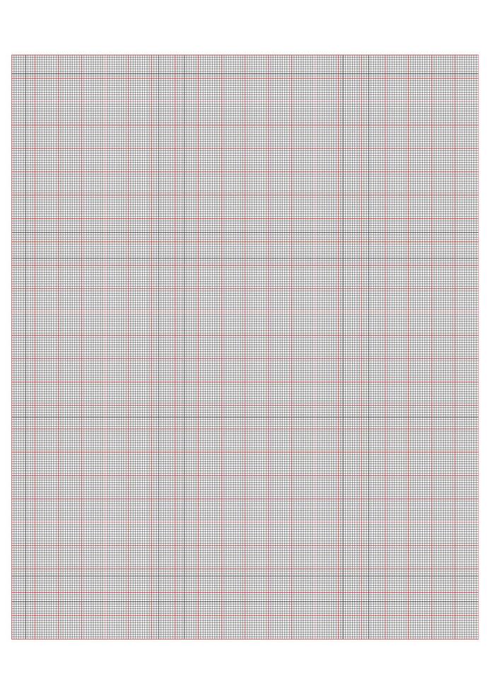 Millimeter grid on A4 size page. Divided by black 1 and red 10 mm lines. Sheet of engineering graph paper. illustration. vector
