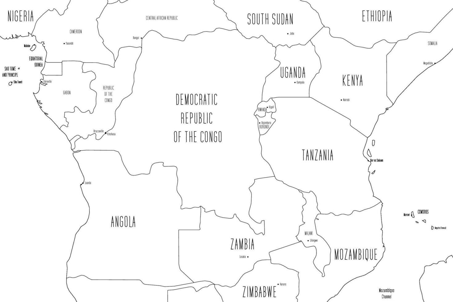Map of Central part of Africa. Handdrawn doodle style. illustration. vector