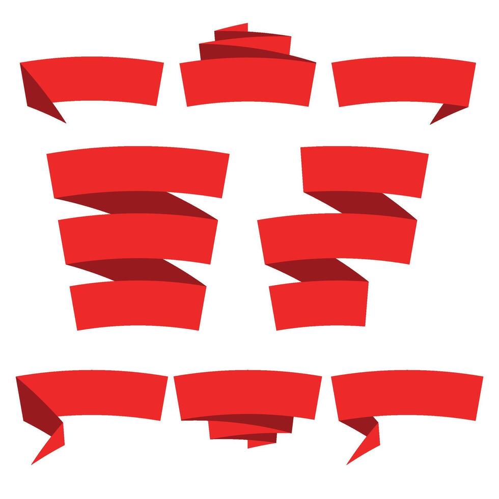 Folded ribbon banner set. Collection of red label templates. illustration. vector