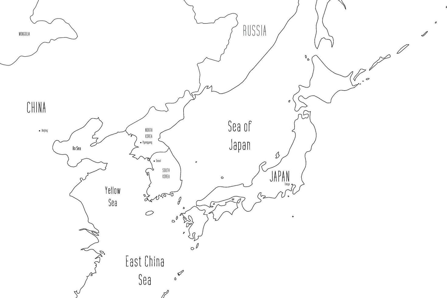 Map of Japan and Korean Peninsula. Handdrawn doodle style. illustration. vector