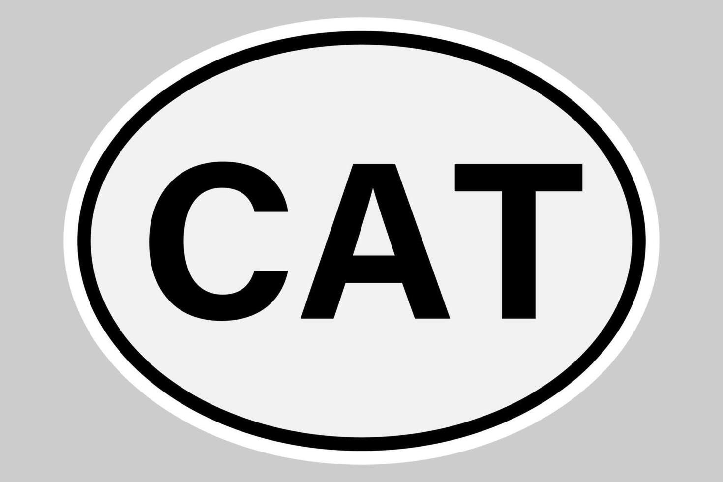 CAT - Catalonia international vehicle registration code. White oval plate or sticker with black outline. Simple flat illustration vector