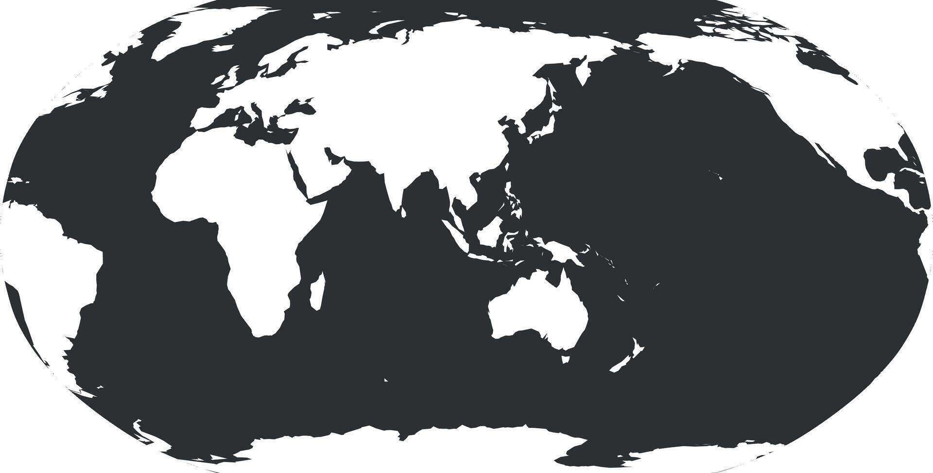 World Map in Robinson Projection. Asia and Australia centered. Solid white land silhouette. illustration. vector