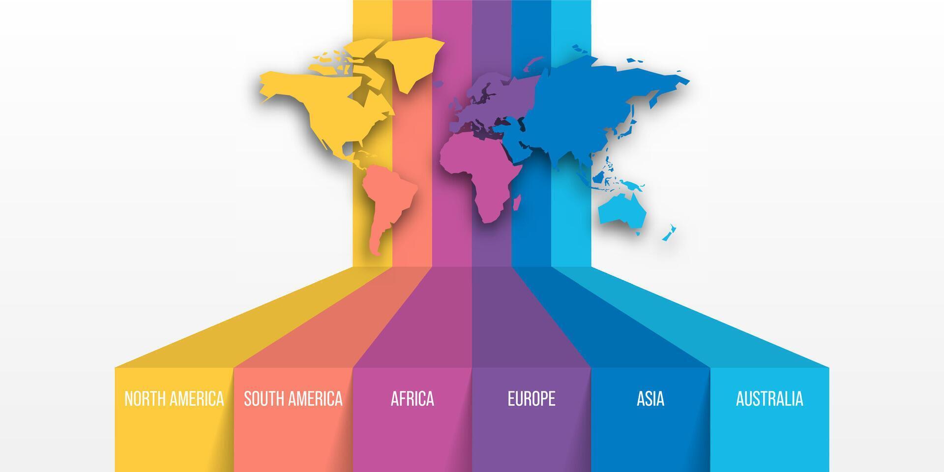 World map modern infographics. Stripes in different colors of each continent. Moden infographic element. vector
