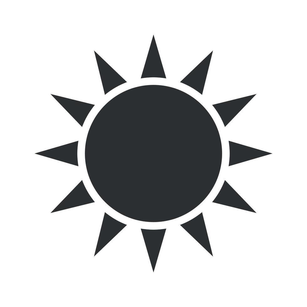 This graphic showcases a sun, symbolizing brightness and warmth. The design features a round center surrounded by sharp rays, perfect for summer themes. vector