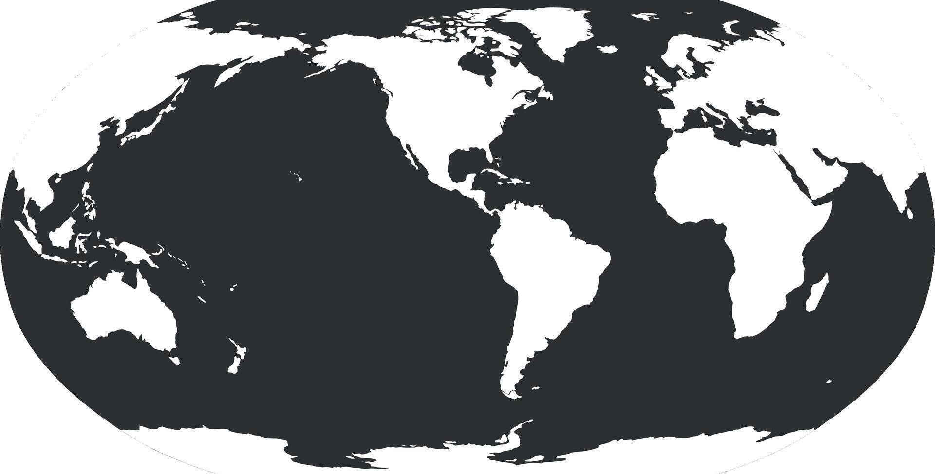 World Map in Robinson Projection. Americas centered. Solid white land silhouette. illustration. vector