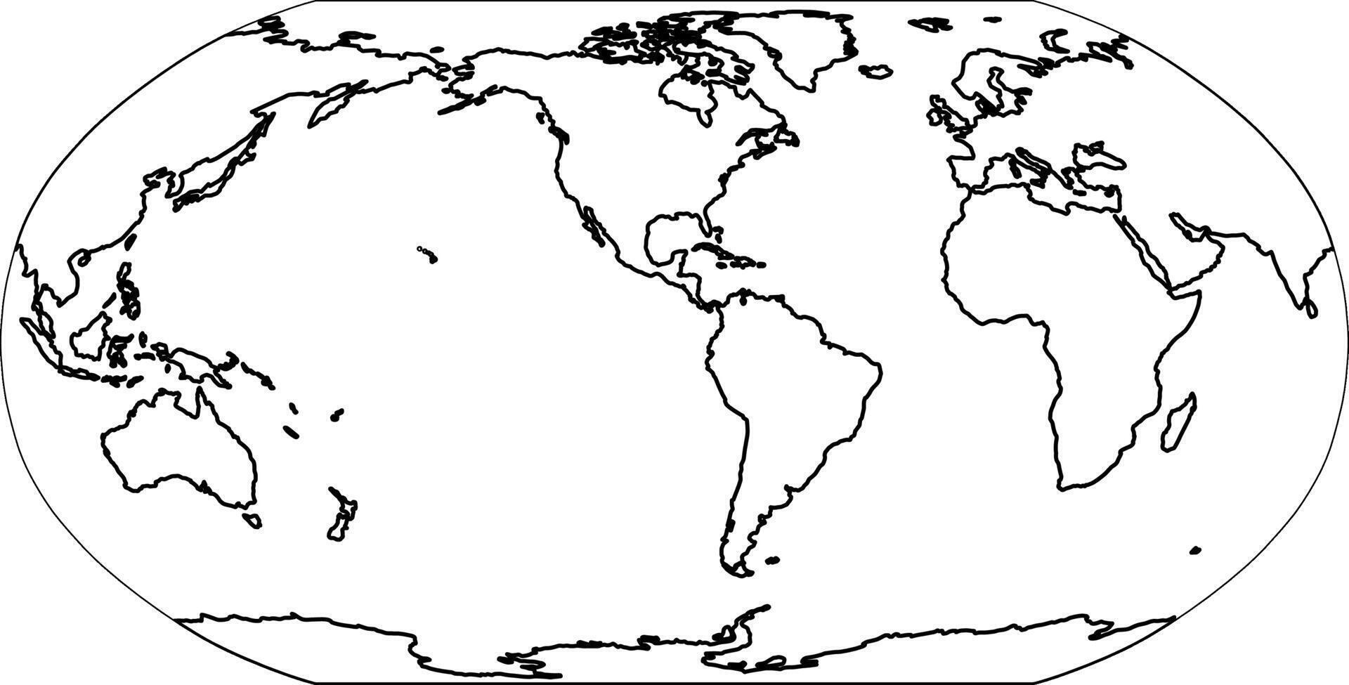 Outline map of World. Americas centered. Simple flat illustration vector