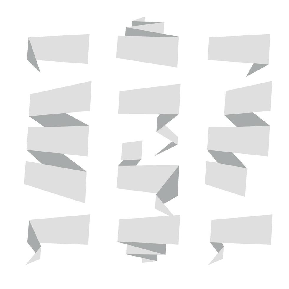 Folded ribbon banner set. Collection of gray label templates. illustration. vector