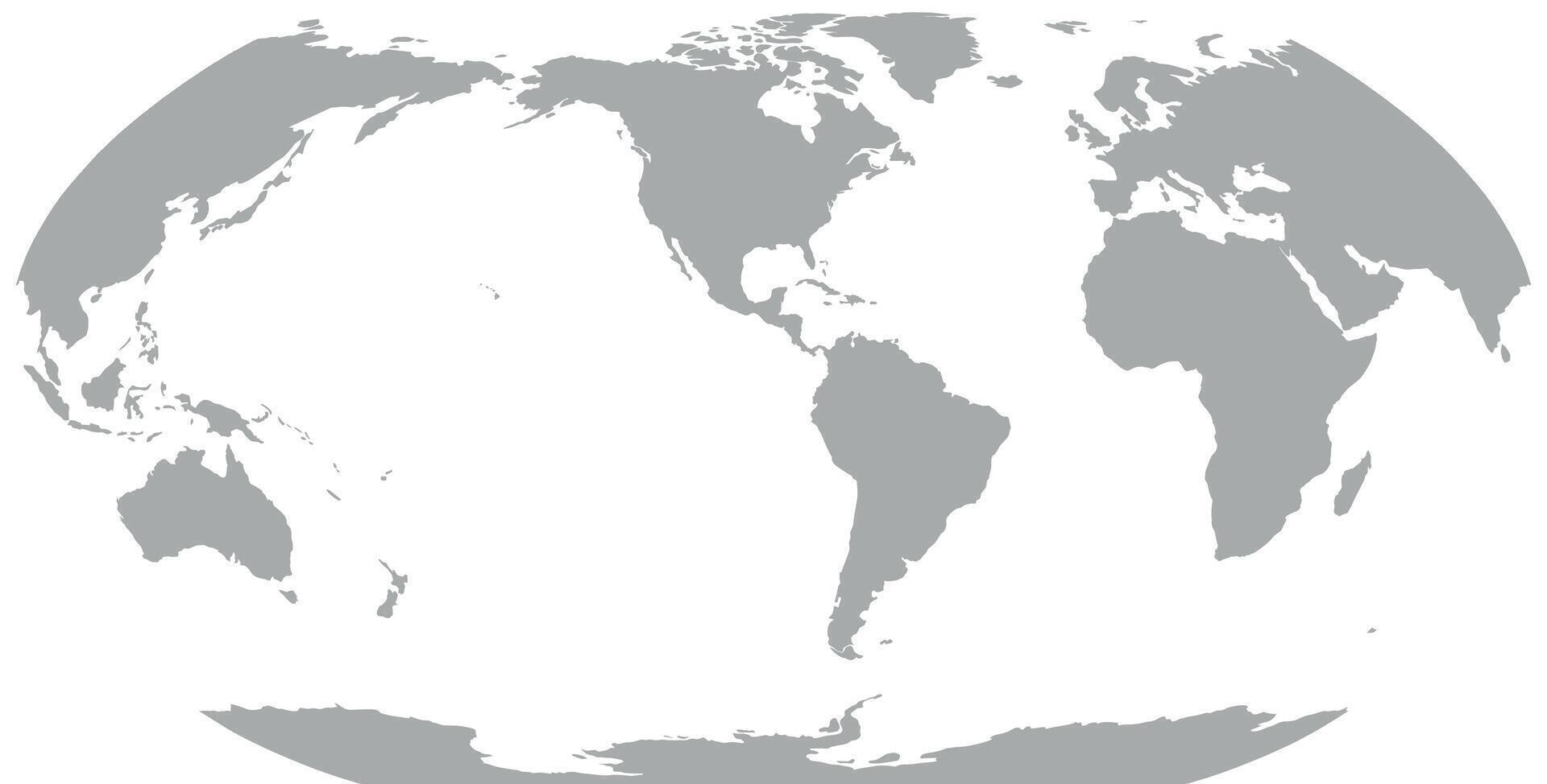 World Map in Robinson Projection. Americas centered. Solid gray land silhouette. illustration. vector