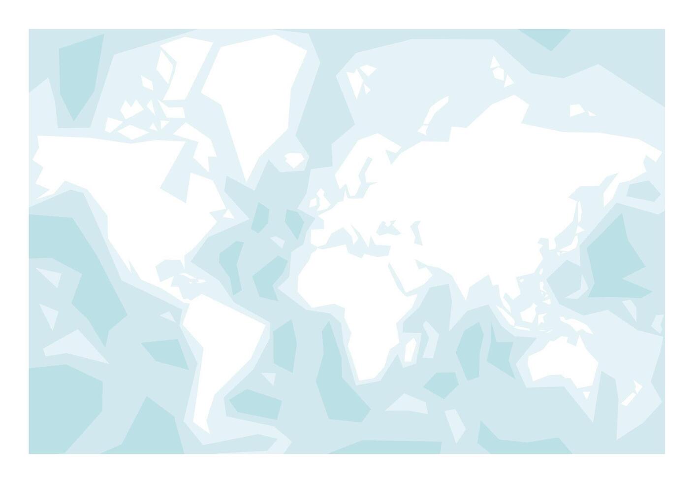 Map of World continents - North America, South America, Africa, Europe, Asia and Australia. Mercator projection. Simplified map of land silhouette with bathymetry and seas and oceans names. vector