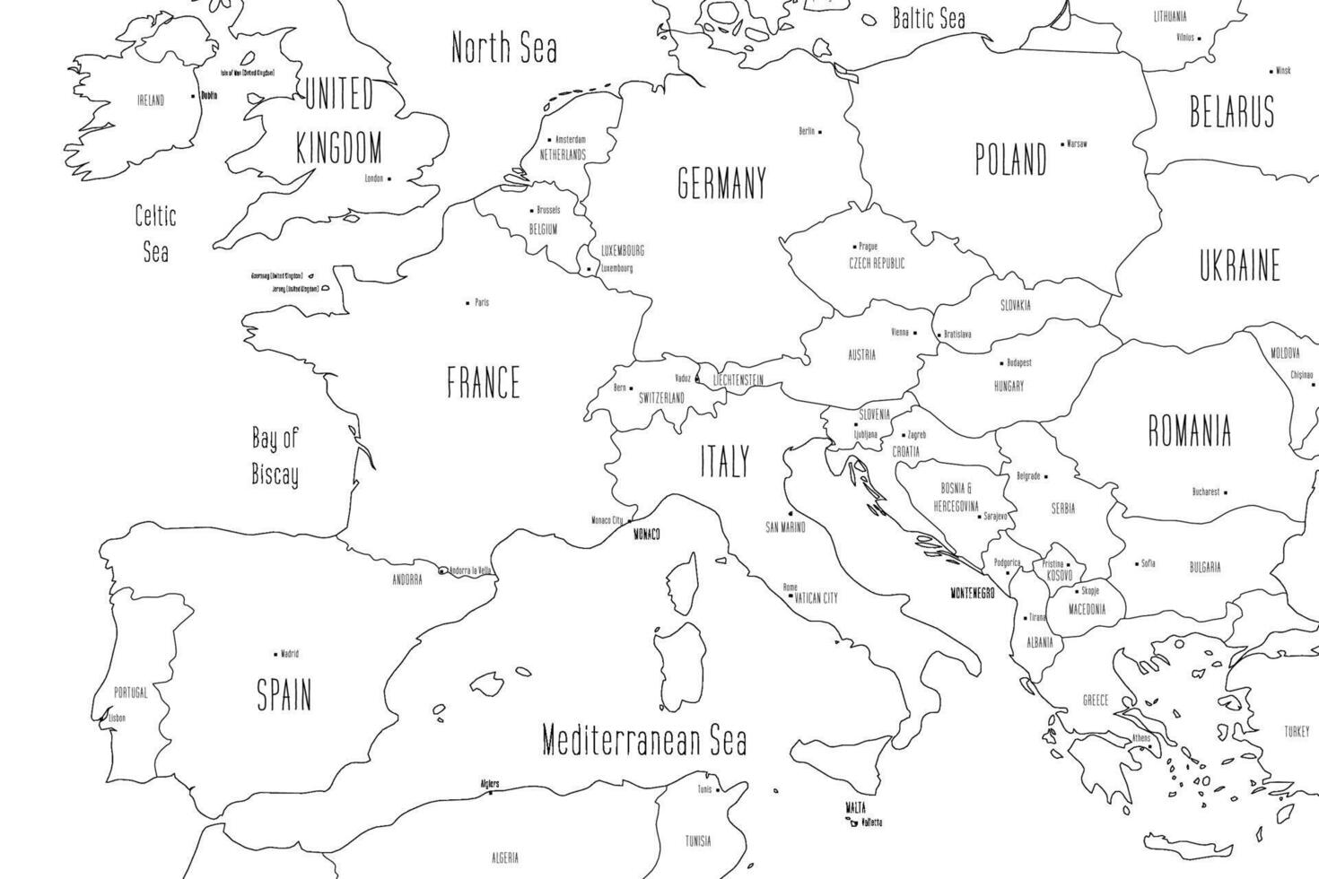 Map of Southern part of Europe. Handdrawn doodle style. illustration. vector