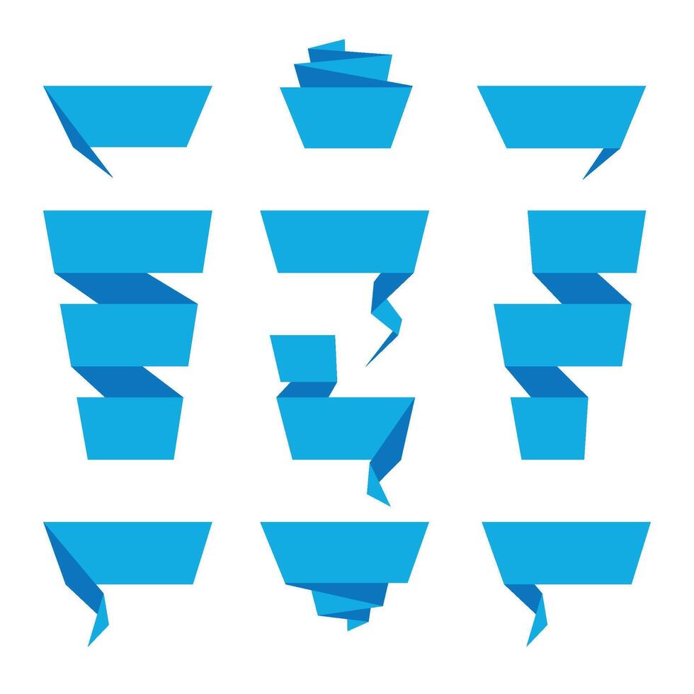 Folded ribbon banner set. Collection of blue label templates. illustration. vector
