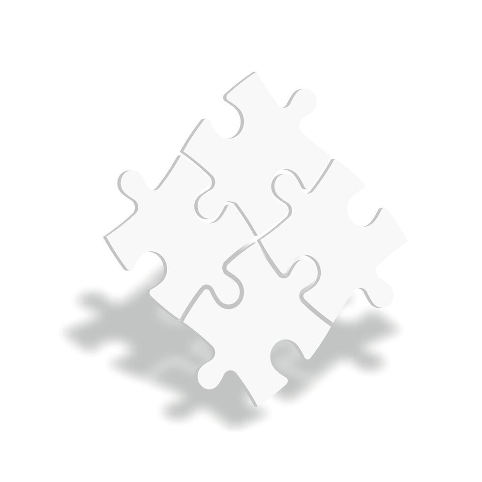 White 3D jigsaw puzzle pieces. Team cooperation, teamwork or solution business theme. illustration with dropped shadow. vector