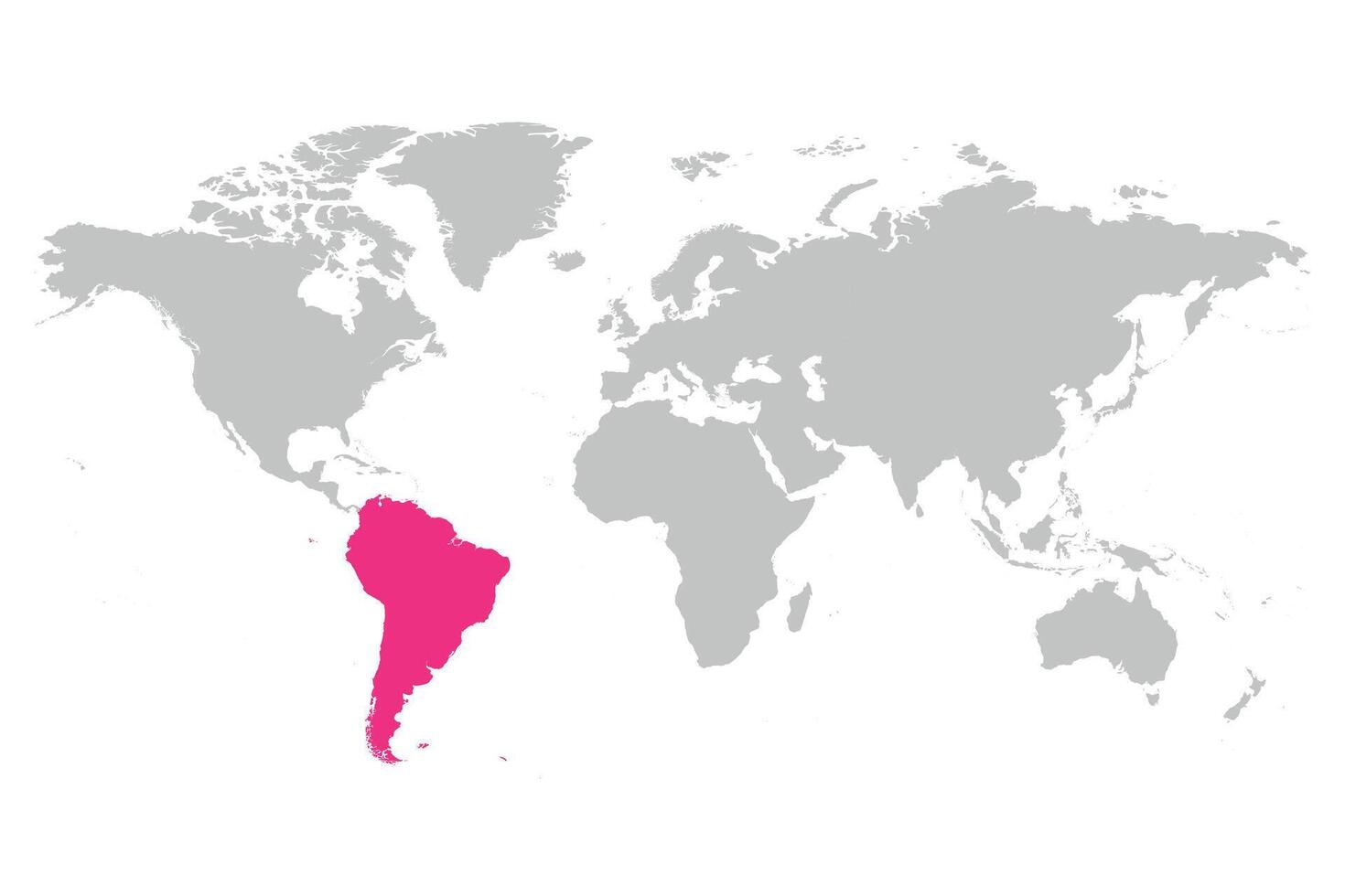 South America continent pink marked in grey silhouette of World map. Simple flat illustration vector
