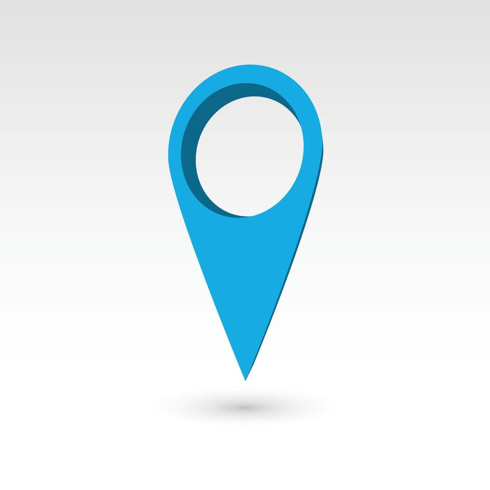 Map pointer - blue 3D object with dropped shadow. Location mark. vector