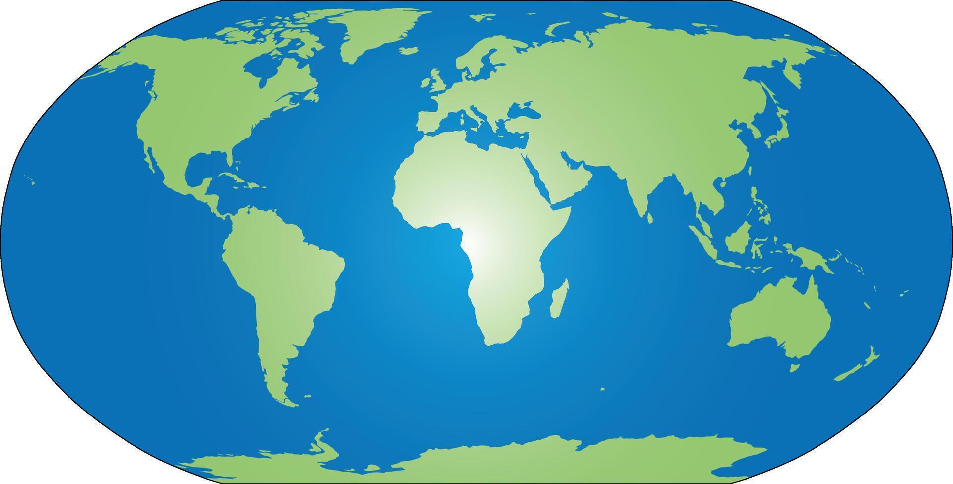 World map silhouette. Robinson Projection. Green continents and blue oceans. Simple flat map vector