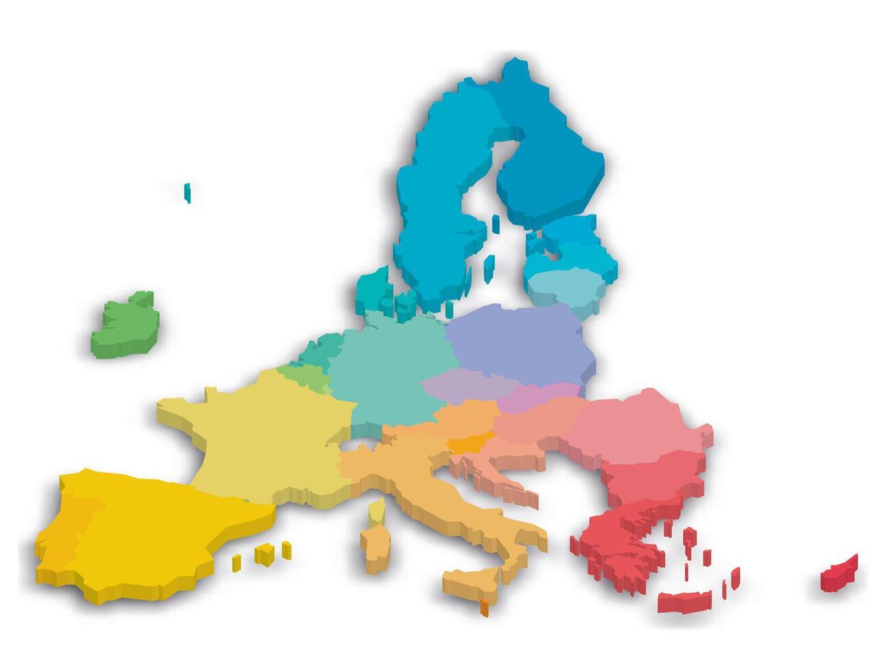 Colorful blank 3D map of EU, European Union. Member states after brexit in 2020. vector