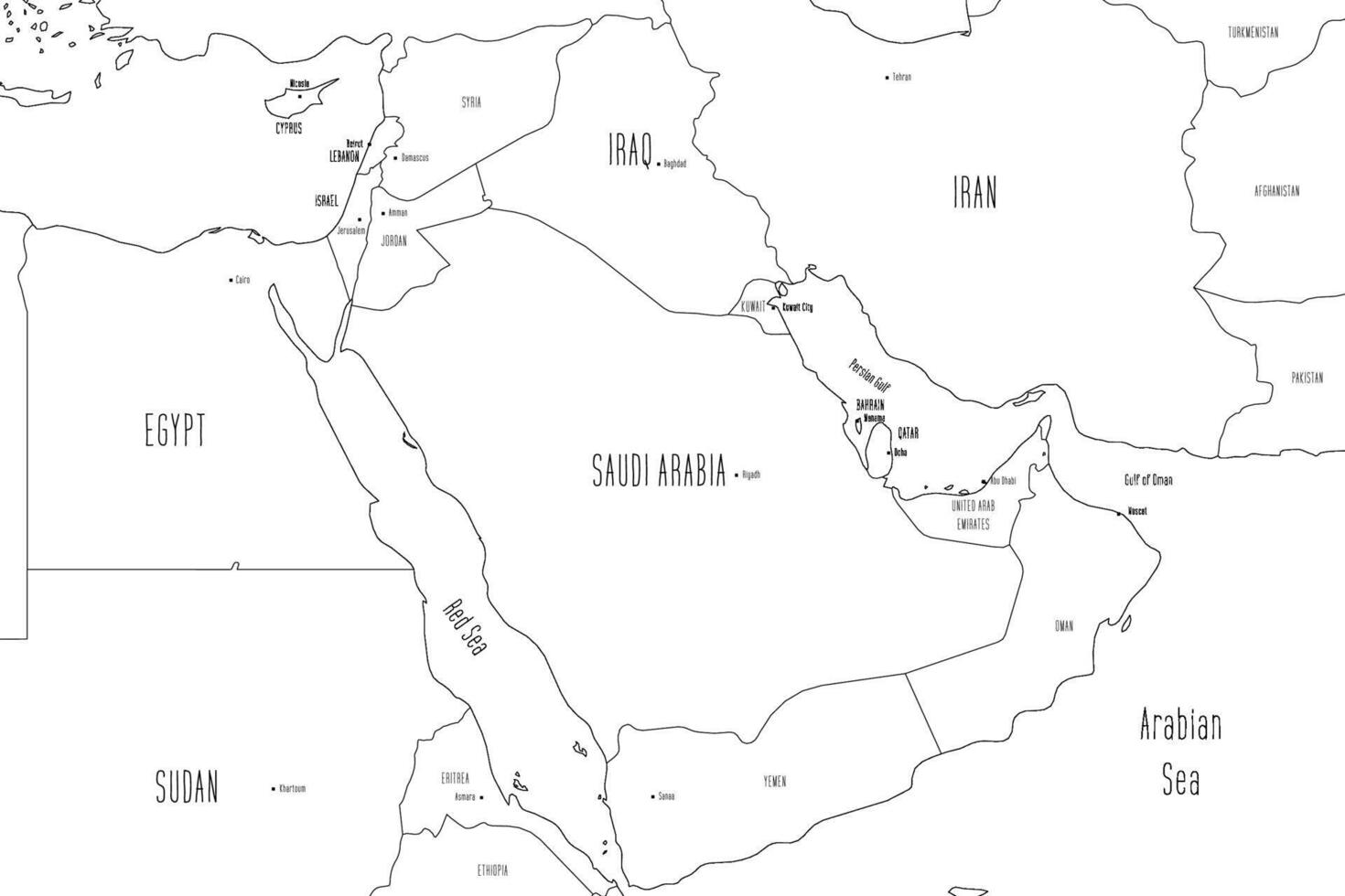 Map of Arabian Peninsula. Handdrawn doodle style. illustration. vector