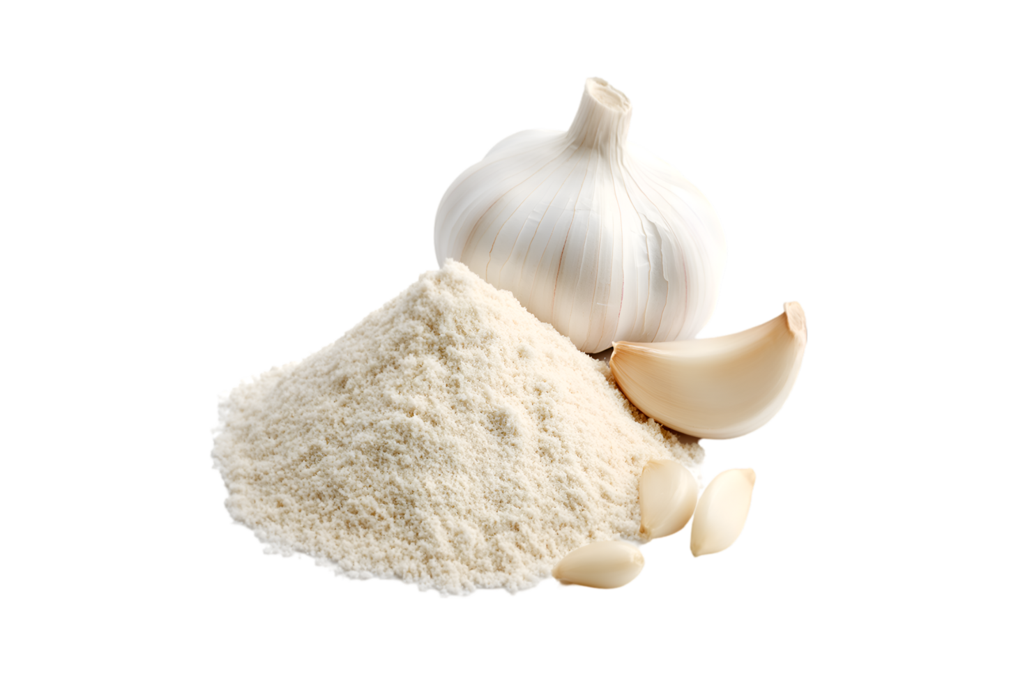 Garlic powder and fresh garlic cloves a culinary delight, png
