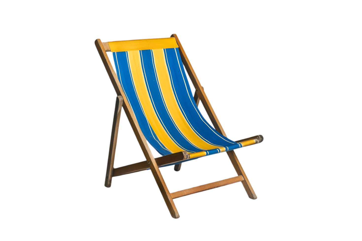 Blue and Yellow Striped Deck Chair Summer Relaxation Beach Vacation, png