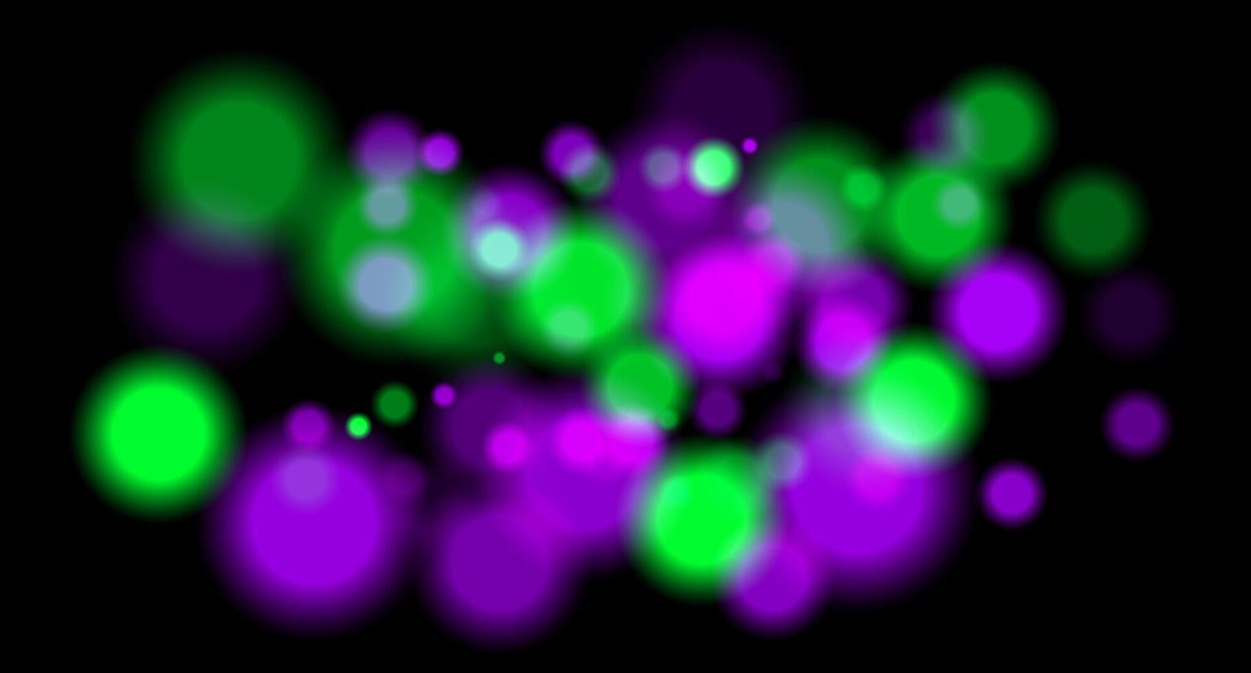 A bunch of green and purple lights on a black background vector