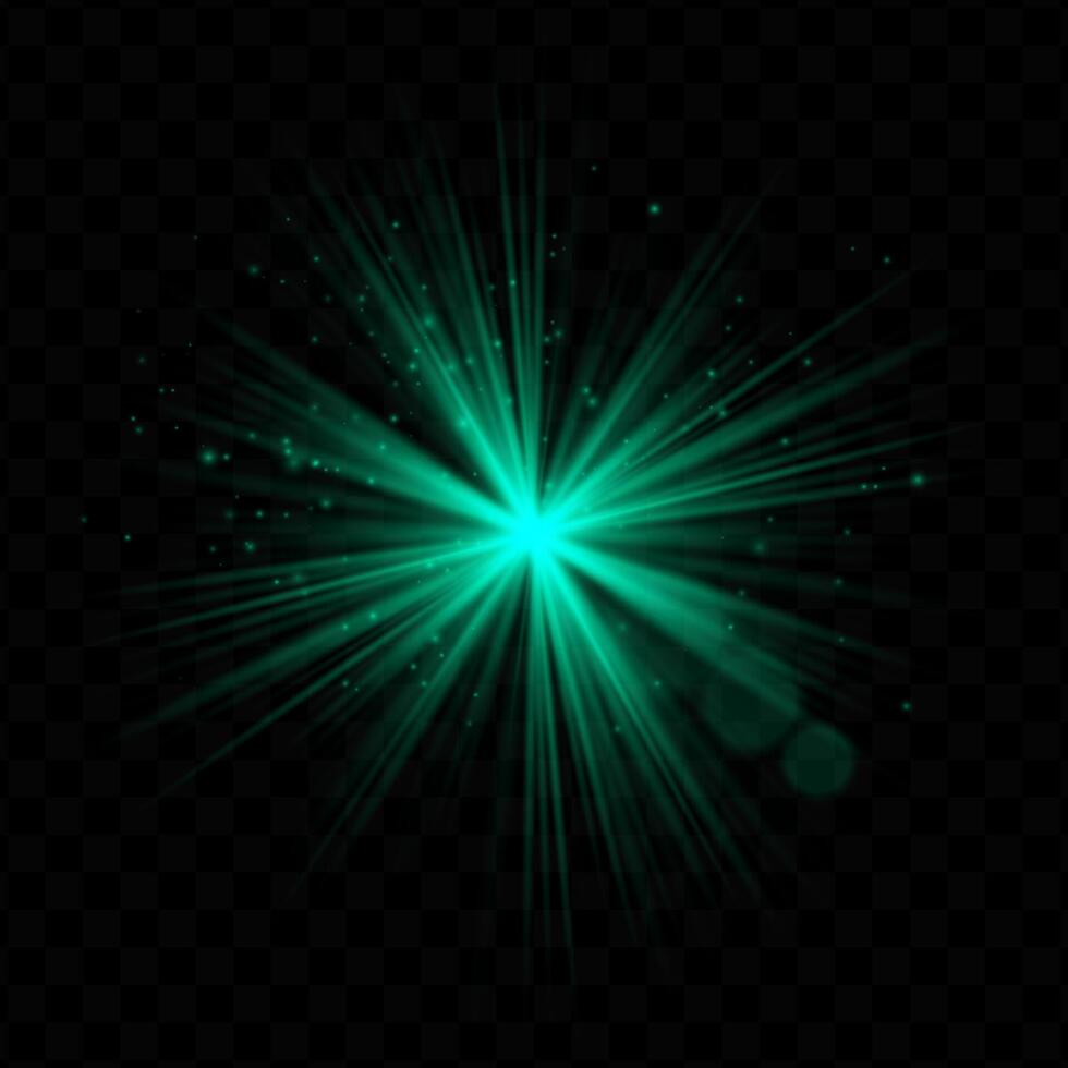 Green glowing starburst on a black background vector