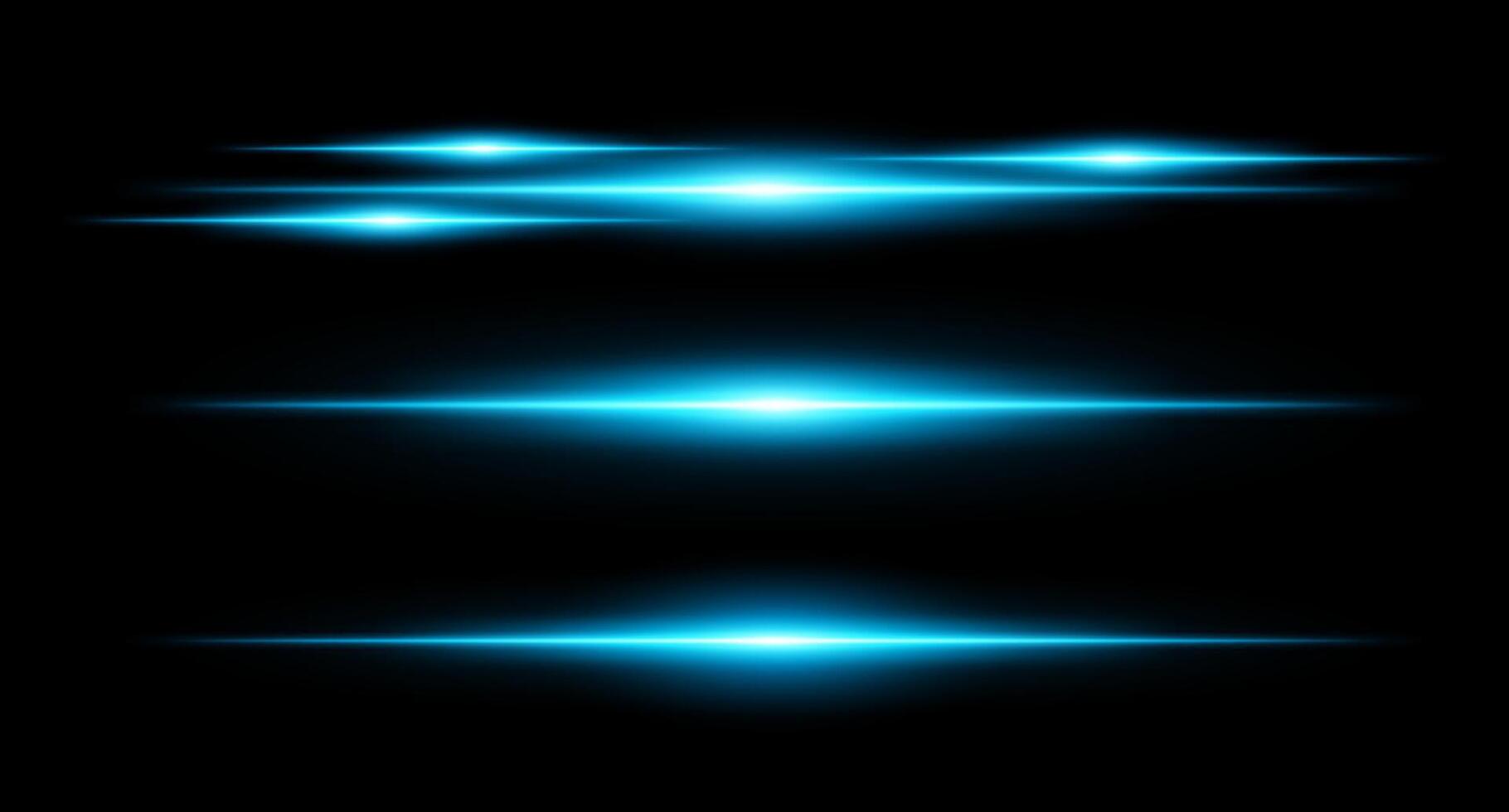A set of glowing blue light rays on a black background vector