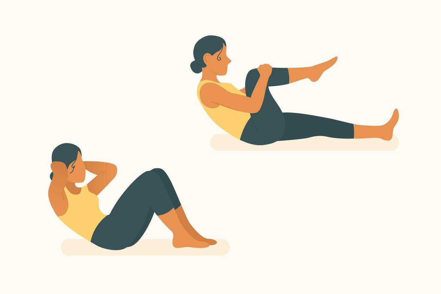 A woman doing sit ups on a mat vector