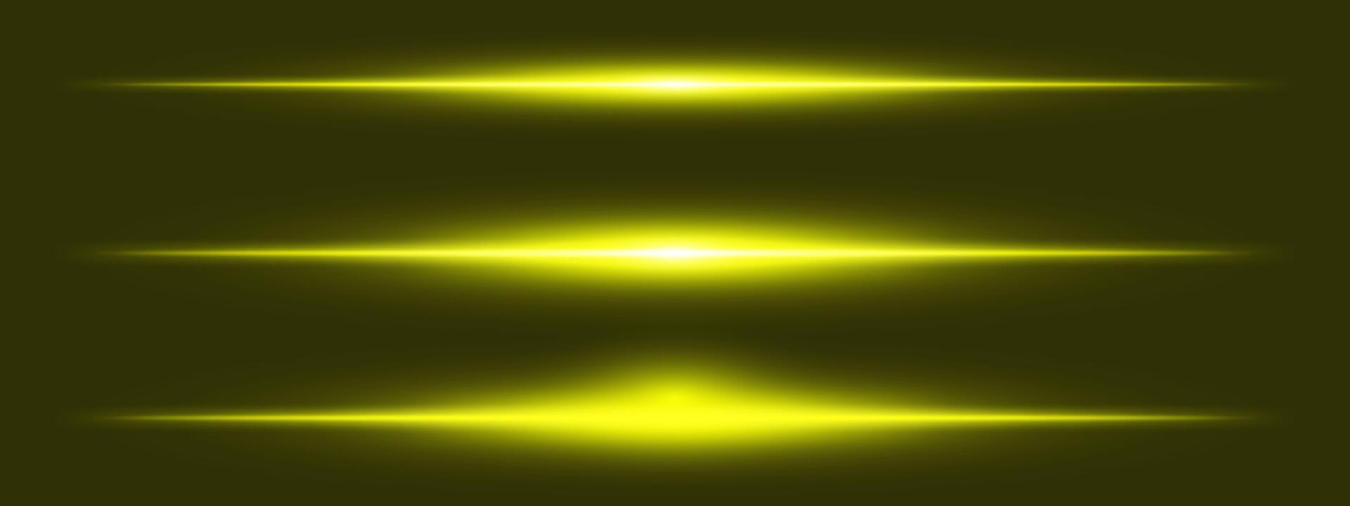 A set of glowing yellow light rays on a dark background vector