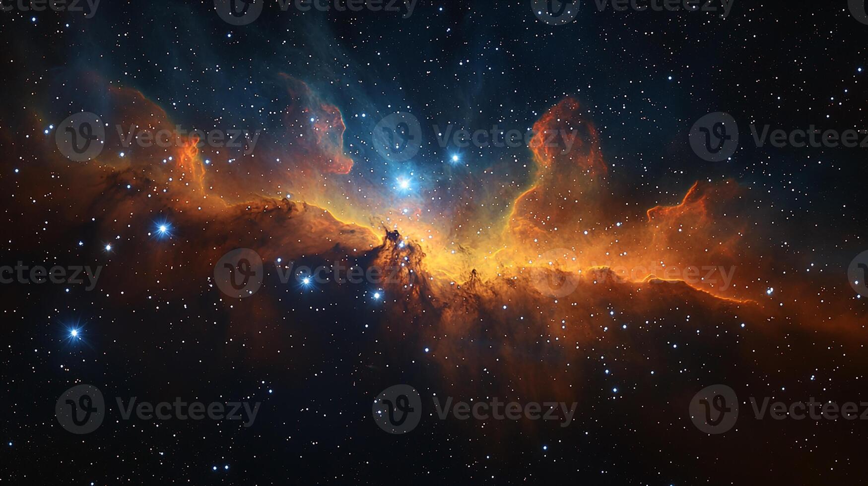 Cosmic Nebula with Glowing Stars in Deep Space photo