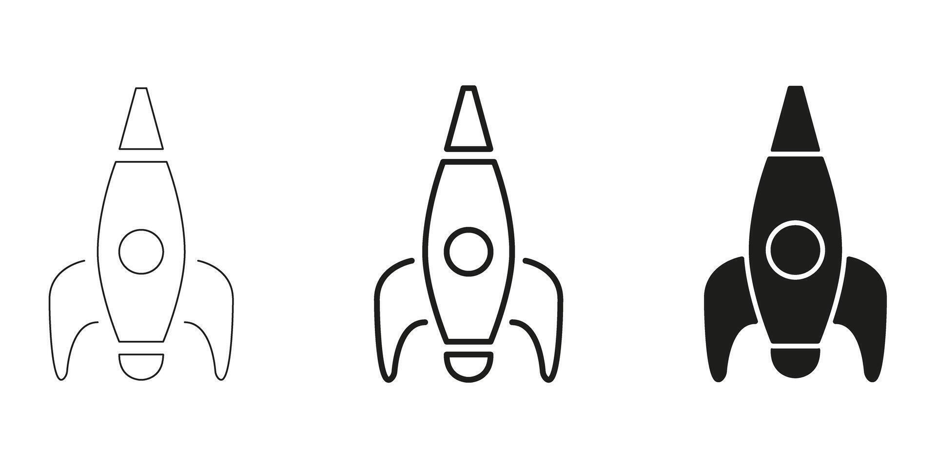 Rocket Ship In Line, Outline, And Glyph Icon Set. Space Exploration, Innovation, And Startup Launch Symbol Collection. Futuristic And Technological Advancement. Isolated Illustration vector