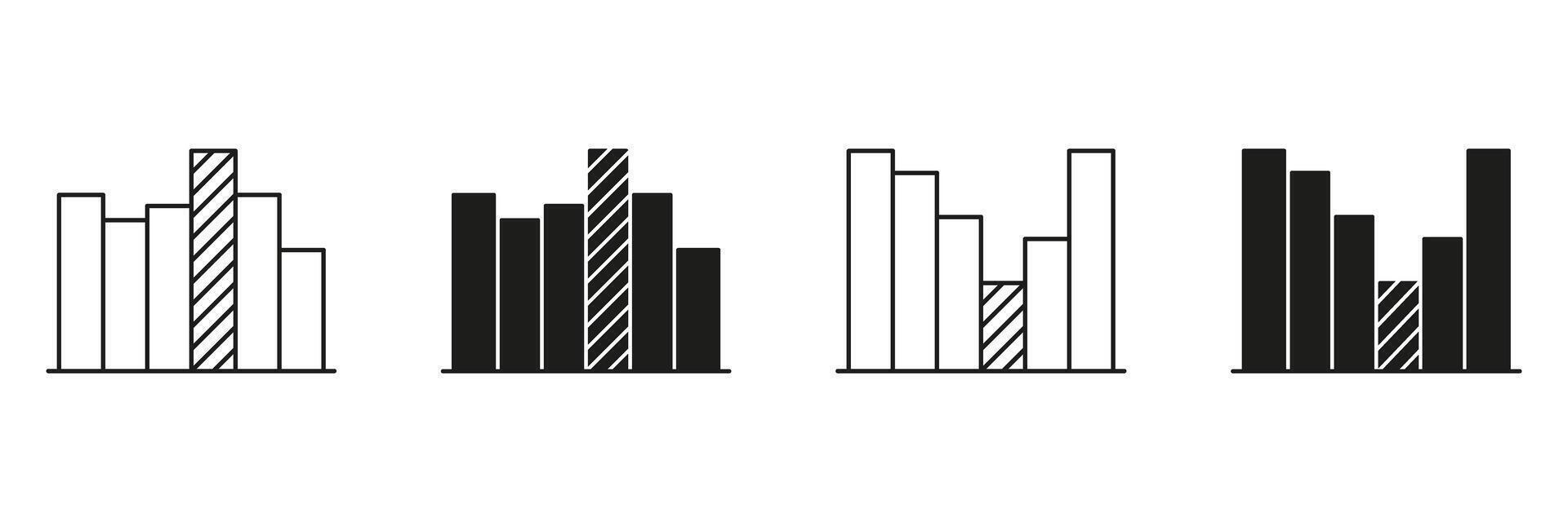 Bar Chart Line And Solid Icon Set. Data Visualization, Statistical Analysis, And Business Reporting Symbol Collection. Graphical Representation Of Information. Isolated Illustration vector