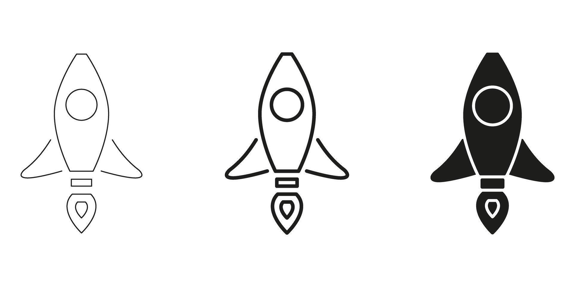 Rocket Ship In Line, Outline, And Glyph Icon Set. Space Exploration, Innovation, And Startup Launch Symbol Collection. Futuristic Technology And Adventure. Isolated Illustration vector