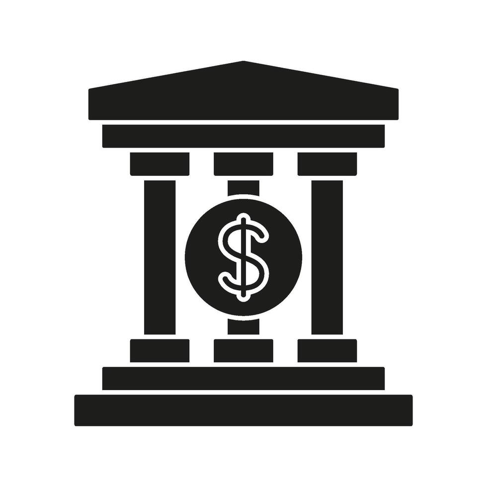 Bank Building With Dollar Sign Solid Icon. Financial Institution, Banking Services, And Economic Stability Silhouette Symbol. Money Management Concept. Isolated Illustration vector