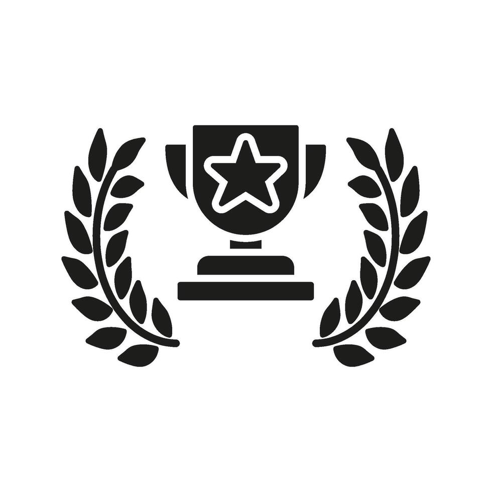 Trophy With Laurel Wreath Solid Icon. Achievement, Excellence, And Victory Recognition Silhouette Symbol. Award And Honor Representation. Isolated Illustration vector