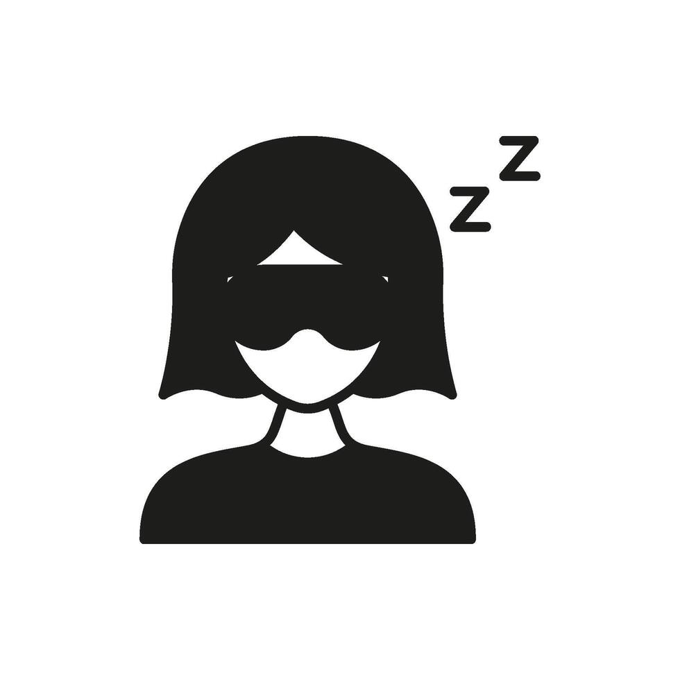 Woman Sleeping With Eye Mask Solid Icon. Rest, Relaxation, And Sleep Silhouette Symbol. Sleepwear And Nighttime Routine. Isolated Illustration vector